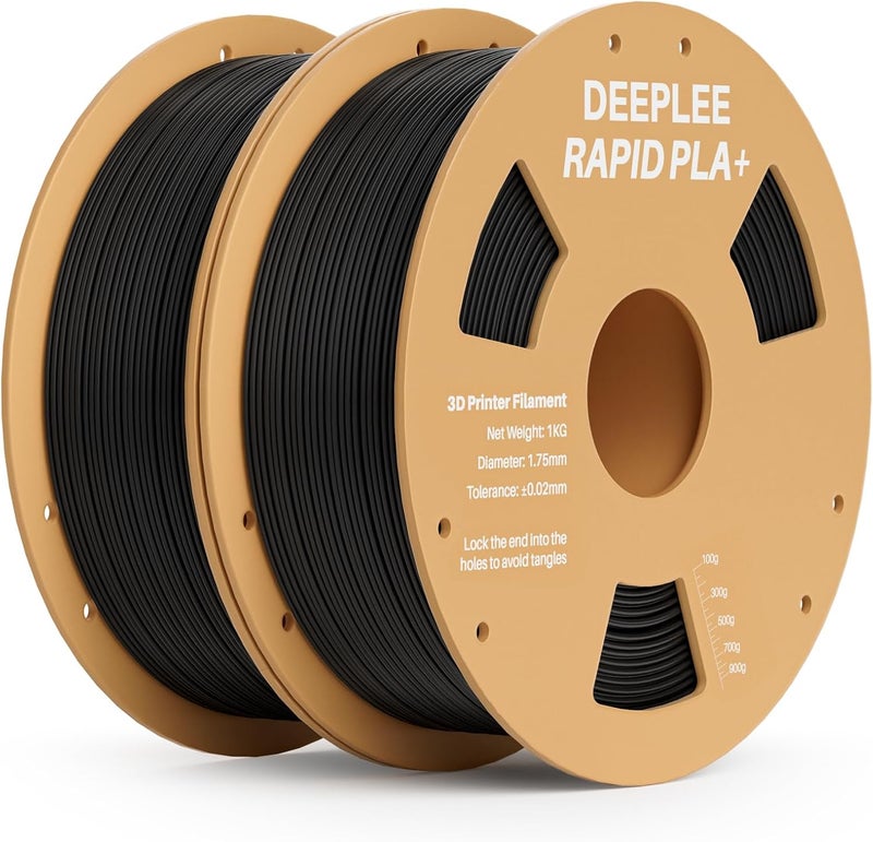Deeplee Rapid PLA Plus Filament 1.75mm, High Speed 3D Printer Filament Up to 600mm/s, PLA+ Filament Dimensional Accuracy +/- 0.02 mm Fits Most FDM 3D Printer, Cardboard Spool 2 Pack 1kg Black - Image 1